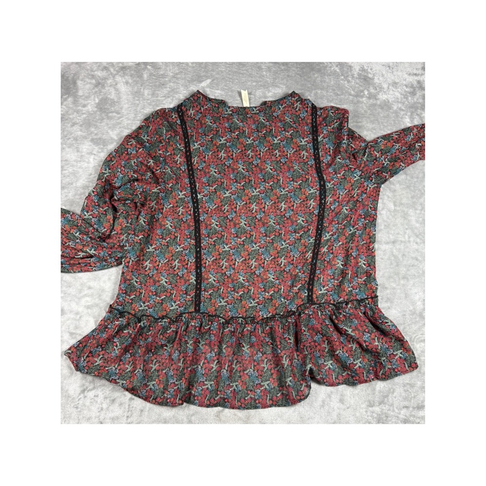 Matilda Jane Floral Blouse Women's Long Sleeve Black Lace Trimmed LG - Picture 10 of 12